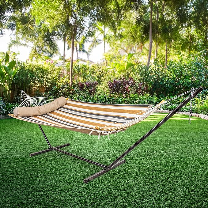 Sunnydaze Outdoor Hammock with Spreader Bar - 450-Pound Capacity Curved Spreader Bar Hammock - Calming Desert