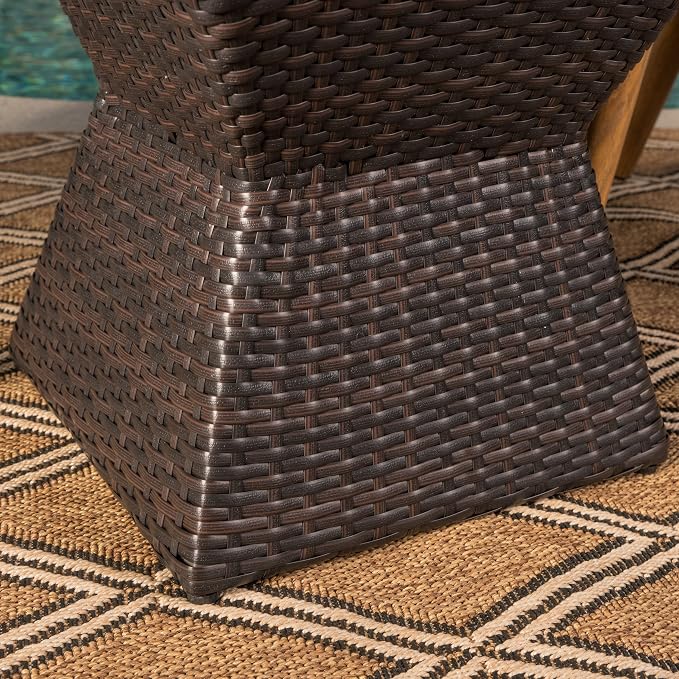 Outdoor Wicker Side Table, Lightweight & Water-Resistant All-Weather, 16.25" Small Rattan End Table Wicker Patio Table, for Patio Porch Living Room, Brown