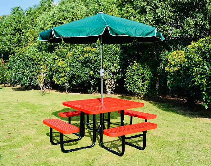 Heavy Duty 46" Steel Square Picnic Table,Expanded, Metal Outdoor Table (Red)