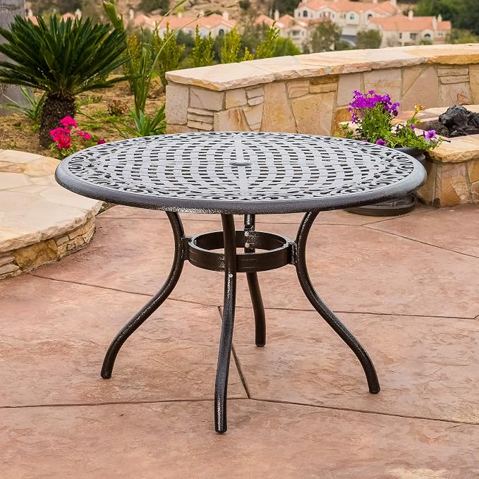 Christopher Knight Home Phoenix Cast Aluminum Round Table, Hammered Bronze, Dimensions: 47.75”L x 47.75”W x 30.00”H