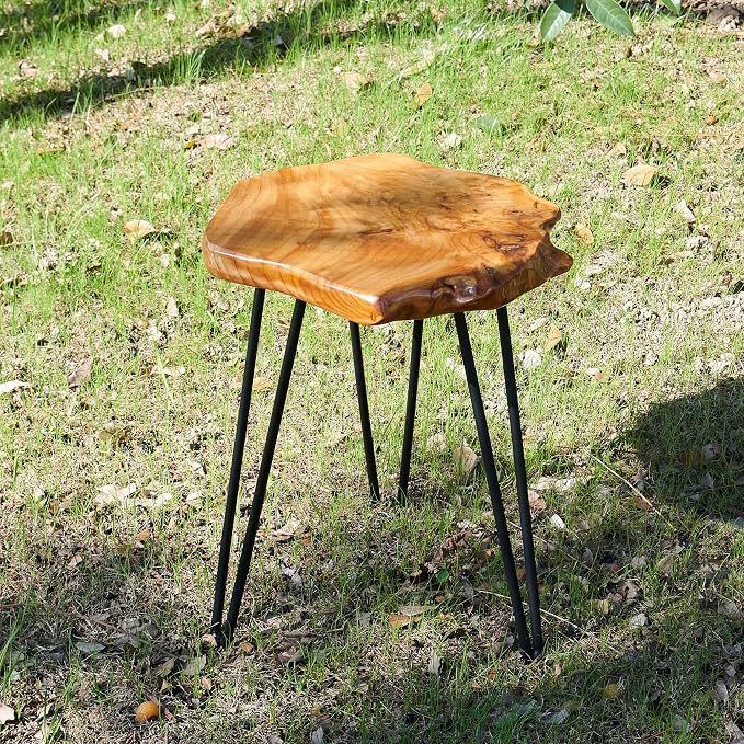 Natural Cedar Live Edge Side Table 18" x 15" x 21" Vintage Wooden Slab Coffee Tables Outdoor Solid Rustic Wood Accent Plant Stand End Tables for Living Room Patio Bedroom