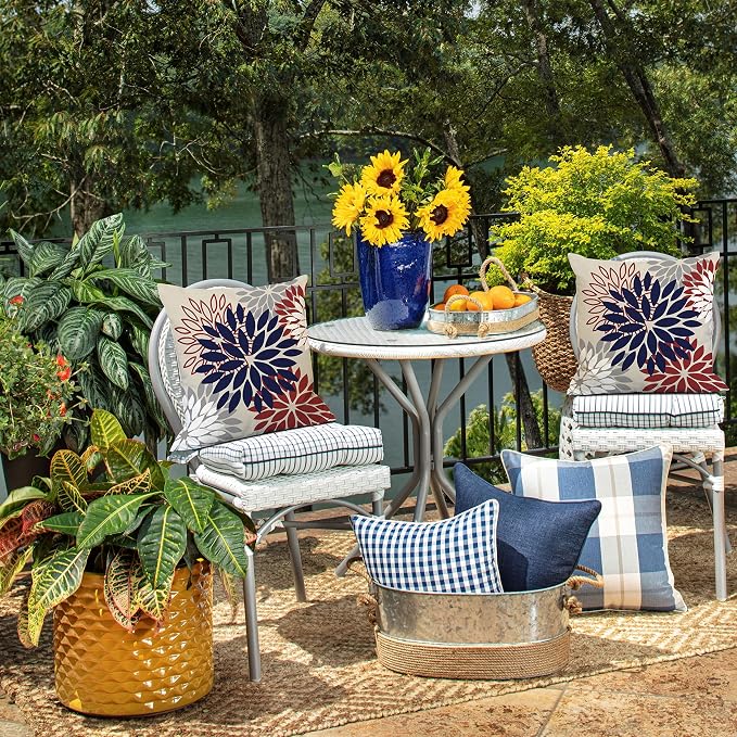 DFXSZ Outdoor Waterproof Pillow Covers 20x20 Set of 2 Blue Red Flower | Spring Summer Waterproof Flower Throw Pillowcases（No Inserts）Decor for 4th of July Patio Funiture Garden Polyester Covers