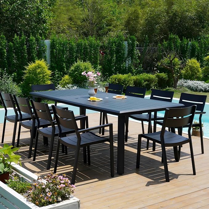 Pellebant Aluminum 94" Outdoor Dining Table for 8-10, Large Patio Table with 41.7" Wide Top & Umbrella Hole, Weather-Resistant Sturdy Frame for Deck, Porch, Backyard