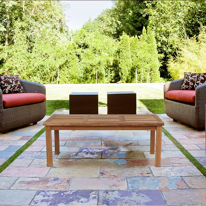 Teak Outdoor Coffee Table, Premium Grade A Teak Wood Patio Furniture, 24"X 48" Rectangular Table for Patio, Balcony, Lawn, Deck, Backyard, Terrace