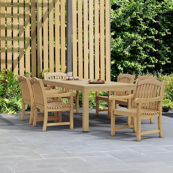 Amazonia Pennsylvania 7-Piece Outdoor Rectangular Dining Table Set | Certified Teak | Ideal for Patio and Indoors