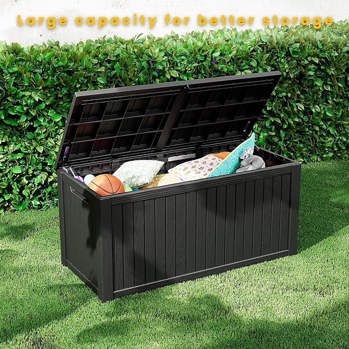 Outdoor Storage Box 200GAL Waterproof Resin Deck Box,UV-Resistant Lockable Package Delivery Bin for Garden Tools,Patio Outside Cushions,Pool Accessories Supplies,Chest,Furniture,Black