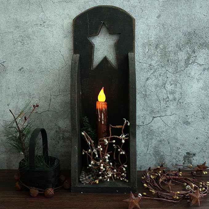 CVHOMEDECO. Real Wax Hand Dipped Battery Operated LED Timer Taper Candles Country Primitive Flameless Lights Décor, 6-3/4 Inch, Coffee, 2 PCS in a Package