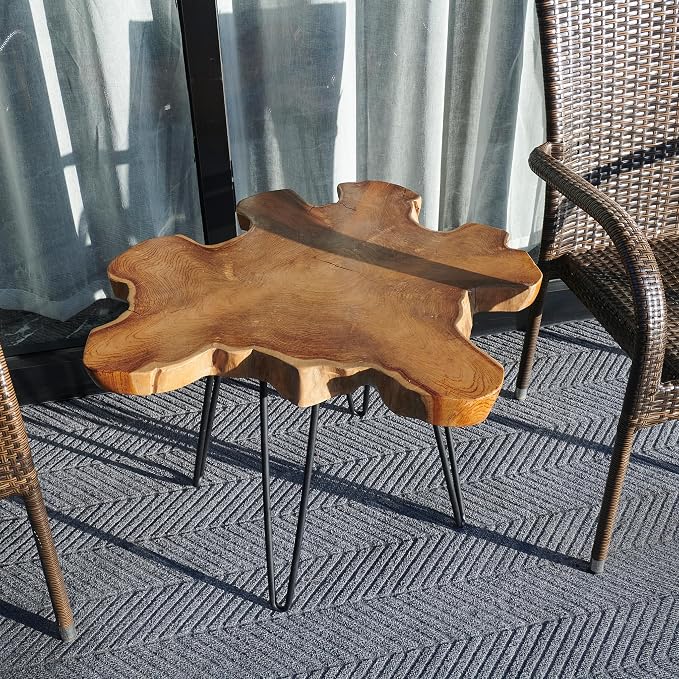 Teak Wood Live Edge Coffee Table 31"x29"x21"H Rustic Outdoor Patio Wooden Couch Sofa End Tables for Dining Living Room Accent Vintage Farmhouse Side Table for Bedroom Home Decor