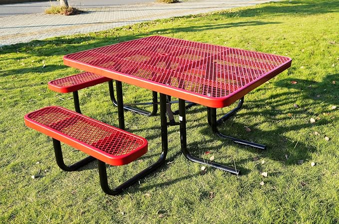 ADA Outdoor Picnic Table, Expanded Metal, Wheelchair Accessible, Red, 46 Inch Square