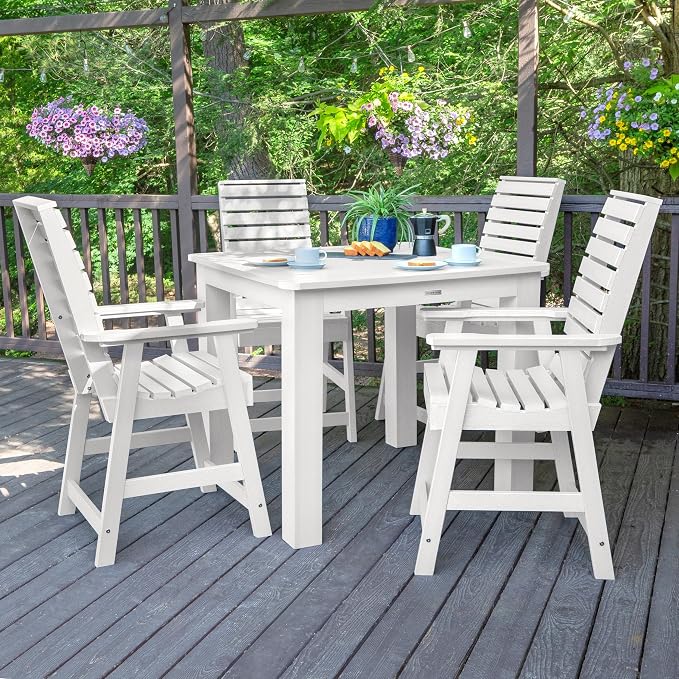 highwood Weatherly 5 Piece Square Counter Height Outdoor Dining Set, White