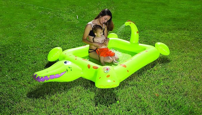 Poolmaster Crocodile Spray Inflatable Kiddie Swimming & Wading Pool for Toddlers