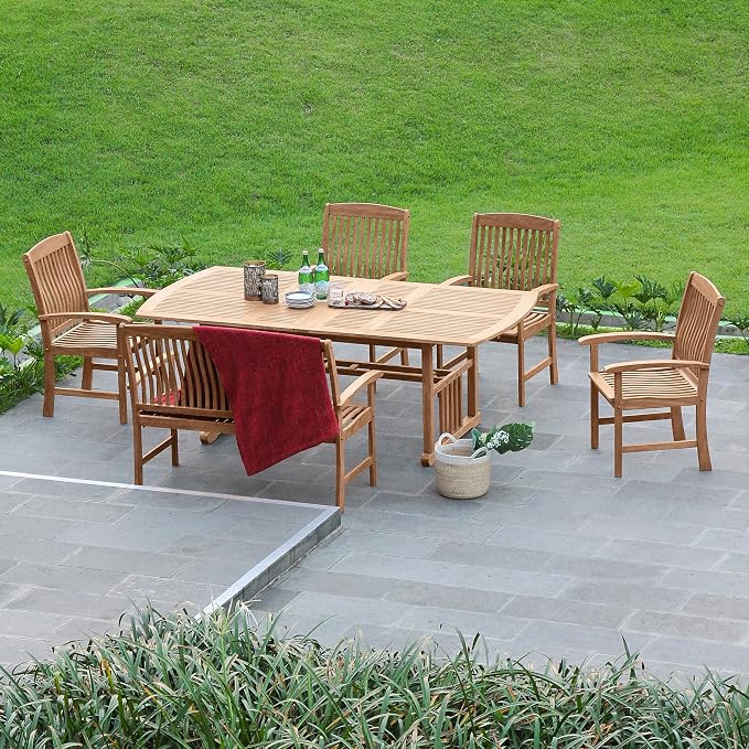 Cambridge Casual Caterina 6-Piece Outdoor Dining Set, Solid Teak Wood Patio Table with Bench and Armchairs, Weather-Resistant Garden Dining Furniture for Deck, Porch, Backyard, or Outdoor Space