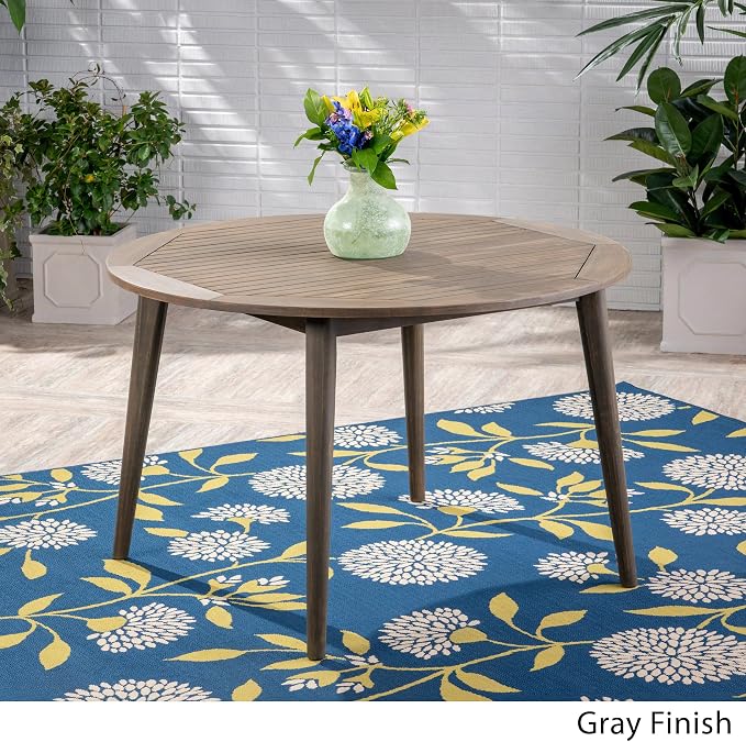 Christopher Knight Home Nick Outdoor Acacia Wood Round Dining Table, Gray Finish