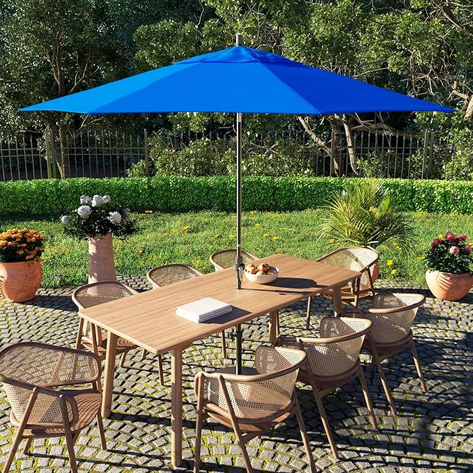 California Umbrella 11Ft Fiberglass Rib Patio Umbrella, Hand-Crank, Tilt-Collar, Gray Frame, Solution Dyed Royal Blue Fabric