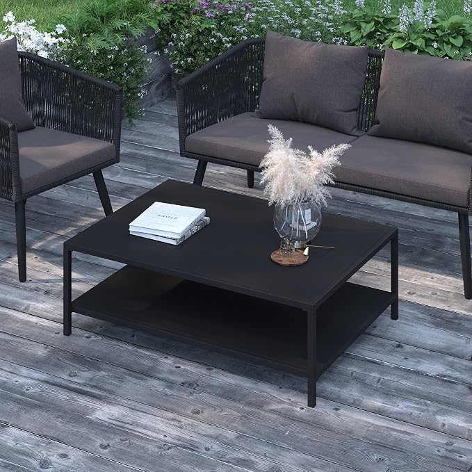 Merrick Lane Lanier Metal Patio Coffee Table - Black - Indoor/Outdoor