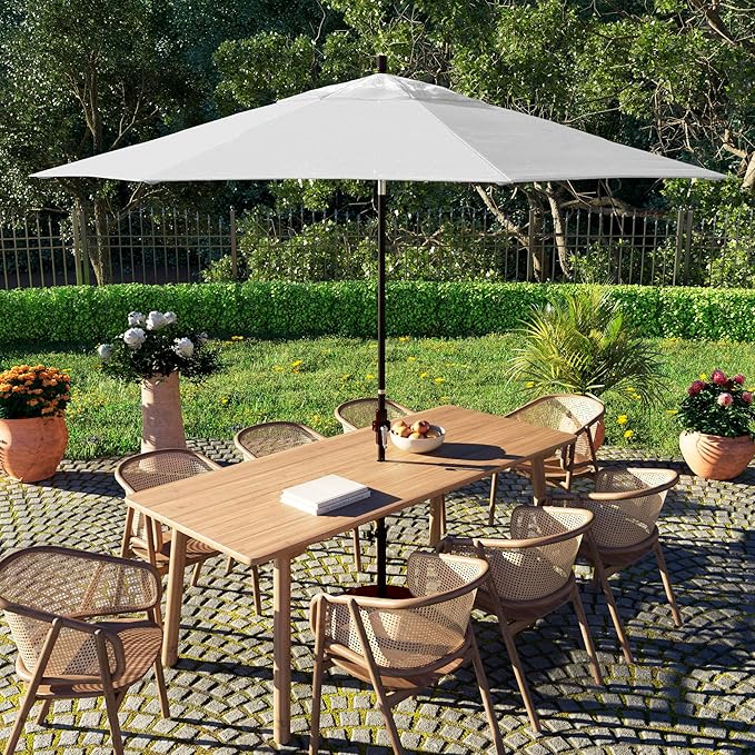 California Umbrella 11Ft Fiberglass Rib Patio Umbrella, Hand-Crank, Tilt-Collar, Bronze Frame, Solution Dyed White Fabric