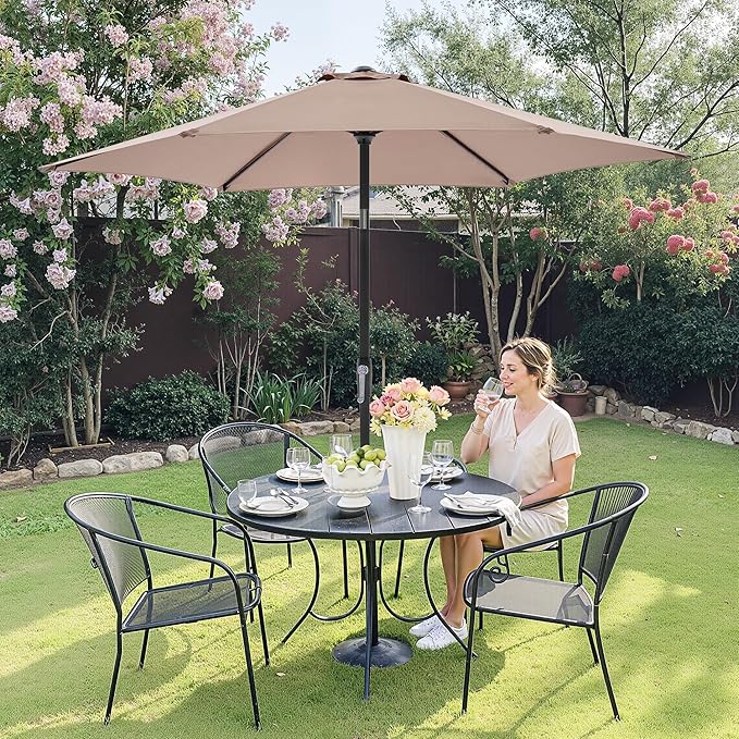 OLIXIS 9FT Patio Umbrella with Tilt and Crank Button & Sturdy Ribs Waterproof, 9Feet Patio Table Umbrella Perfect for Poolside, Terrace, Beach and Outdoor Restaurant