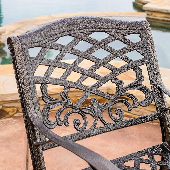 Christopher Knight Home Hallandale Outdoor Cast Aluminum Dining Set for Patio or Deck, 5-Pcs Set, Hammered Bronze
