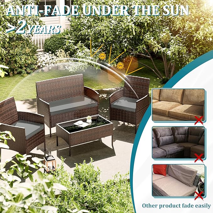 3 Pack of Outdoor Seat Cushion Replacement Set Suitable for 4 Pieces of Wicker Rattan Furniture Terrace Guest Set Sofa Chair (36x18x2, 18x18x2), Only Cover