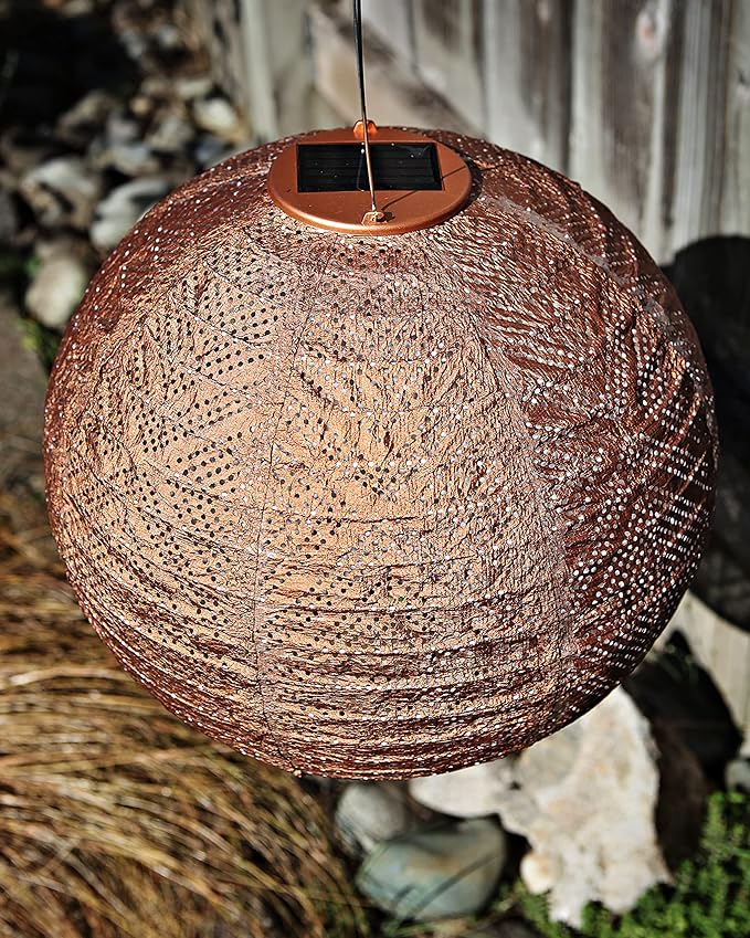 Allsop Soji Stella Market - 12" Handmade LED Outdoor Solar Lantern - Copper