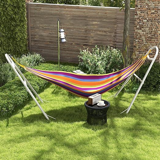 Hammock Stand for 2 Person, Portable Adjustable Steel Frame, Weather-Resistant Finish, Fits 9-14ft Hammocks, 550 lbs Capacity, White