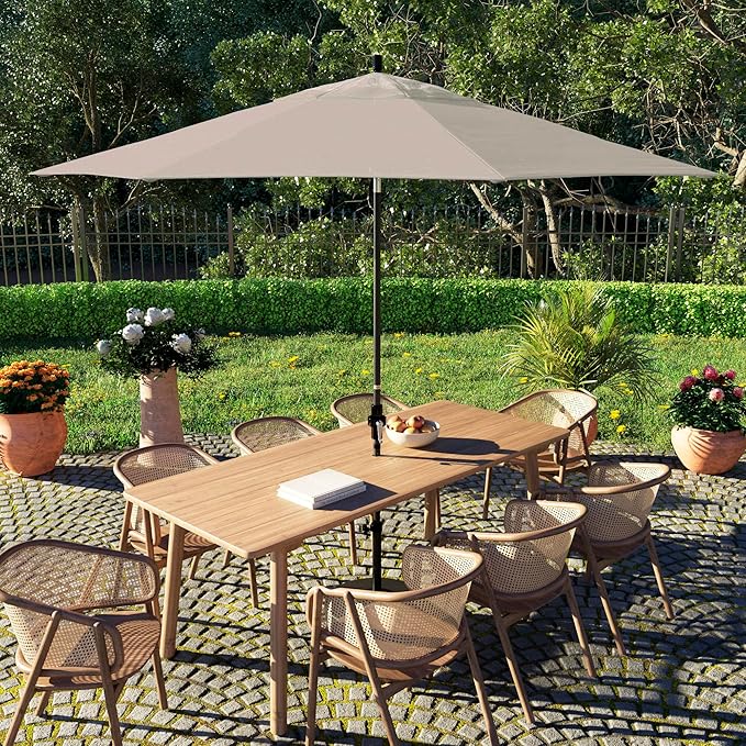California Umbrella 11Ft Fiberglass Rib Patio Umbrella, Hand-Crank, Tilt-Collar, Black Frame, Solution Dyed Beige Fabric