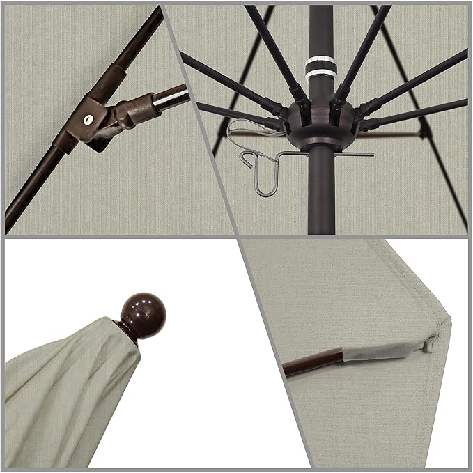 California Umbrella 9' Rd. Venture Series Contract Grade Patio Umbrella, Push Open Pin Stop, Bronze Finish, Sunbrella Spectrum Dove