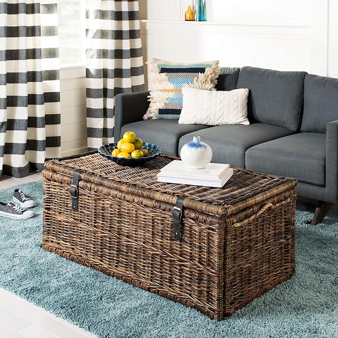 46" Wicker Storage Trunk Brown Rattan