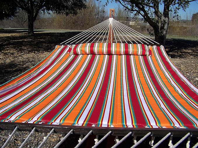 Deluxe Quilted Elegant Fiesta Stripe, Double Padded Hammock Bed w/Pillow. 2 Person Bed. 425 LB Capacity. Stand NOT Included