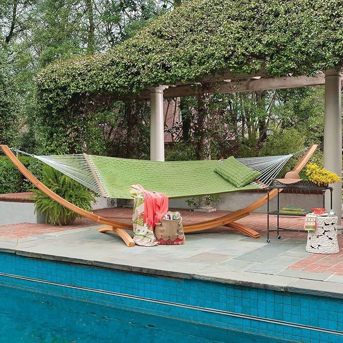 Hatteras Hammocks Light Green Soft Weave Hammock with Free Extension Chains & Tree Hooks, Accommodates 2 People, 450 LB Weight Capacity, 13 ft. x 55 in.