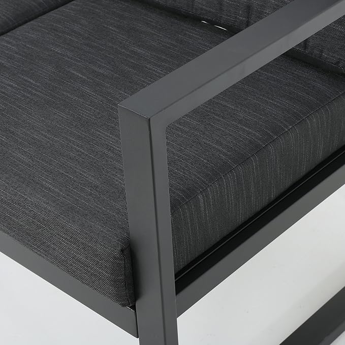 Christopher Knight Home Navan Outdoor 4-Seater Aluminum Chat Set, Silver / Dark Grey Cushions