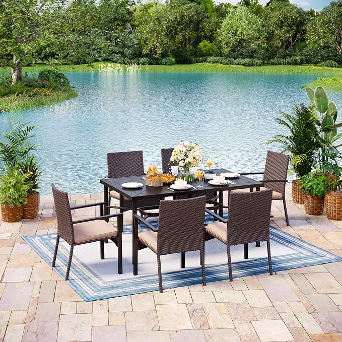 MIXPATIO Outdoor Patio Dining Table for 6, 64" x 39" Rectangular Metal Patio Dining Table with Umbrella Hole for Garden, Backyard and Porch