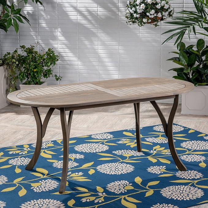 Christopher Knight Home Great Deal Furniture Christopher Knight Home Baia Outdoor Acacia Wood 70' Oval Dining Table, Gray Finish