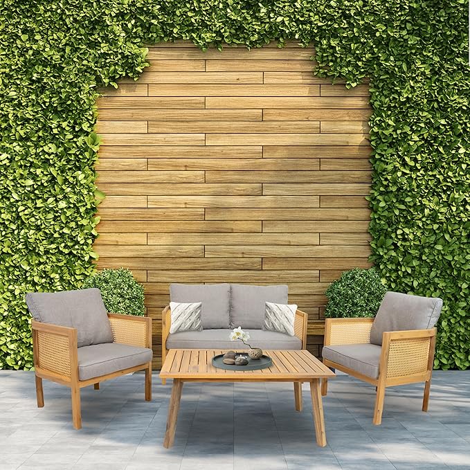 Sunnydaze Acacia 4-Piece Patio Furniture Set - Sanibel Patio Conversation Set - Outdoor Seating Lounge Furniture - Gray