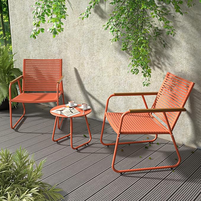 3-Piece Patio Furniture Set, Compact Outdoor Conversation Set with 2 Chairs and Glass Table, Weather-Resistant for Apartment Patio, Small Spaces, Balcony, Backyard – Orange
