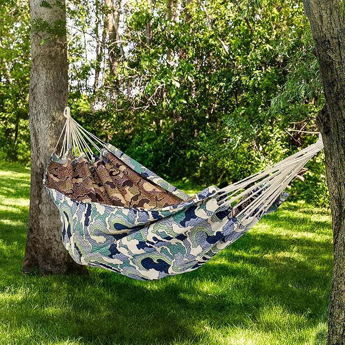 Sunnydaze Jacquard Double Hammock - Large 2-Person Hammock for Outdoors - White-Capped Waves