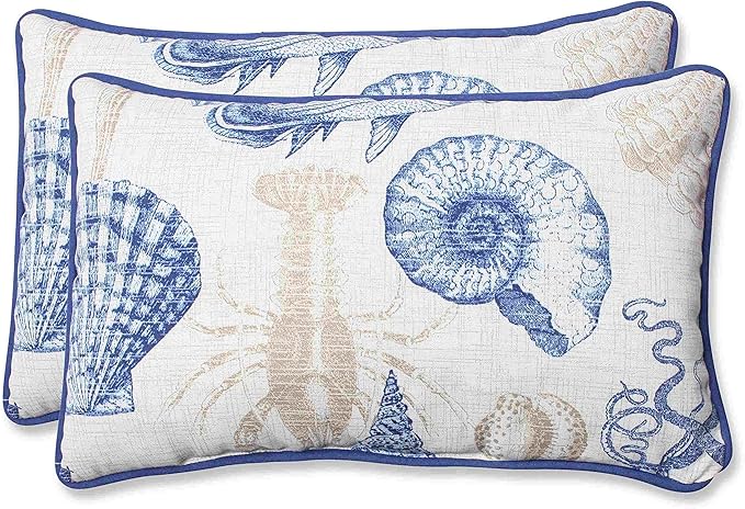 Pillow Perfect Outdoor Sea Life Marine Rectangular Throw Pillow, Set of 2,Blue,11.5" x 18.5"