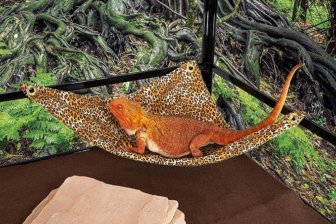 Hammock for Bearded Dragons, Leopard Dreams Fabric with Suction Cup Hooks