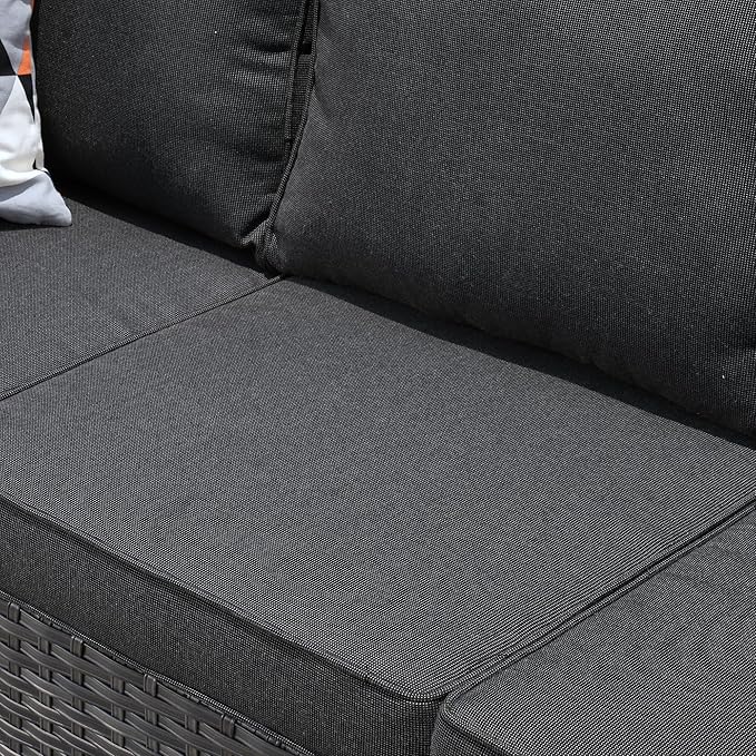 HOOOWOOO 7-Piece Patio Furniture Set–Stylish,Comfortable Outdoor Rattan Sofa Set with 4 Chairs,2 Ottoamns,Weather-Resistant Patio Conversation Set for Deck,Garden,Balcony (Black)