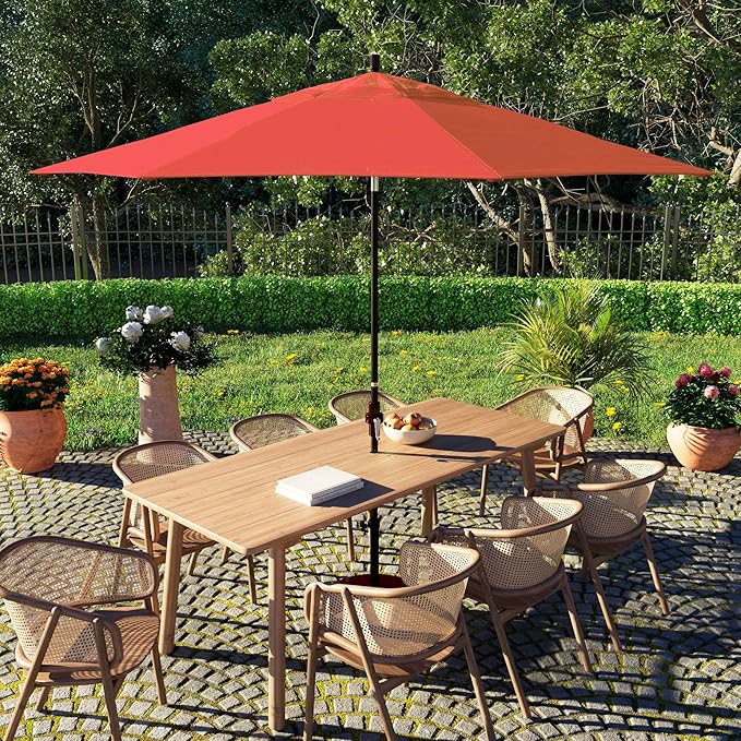 California Umbrella 11Ft Fiberglass Rib Patio Umbrella, Hand-Crank, Tilt-Collar, Bronze Frame, Solution Dyed Sunset Fabric