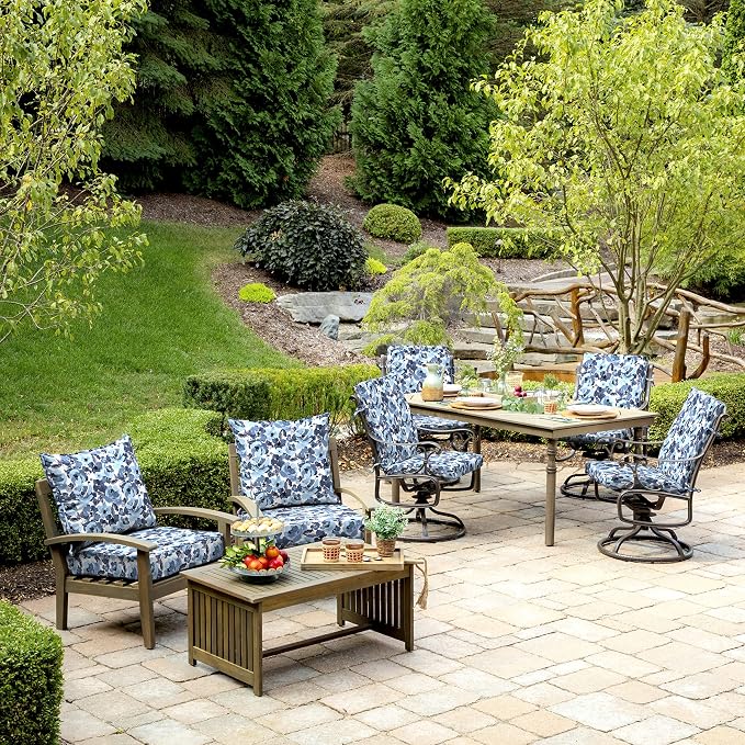 Arden Outdoor Deep Seat Cushion Set, 24x24, Blue Garden Floral