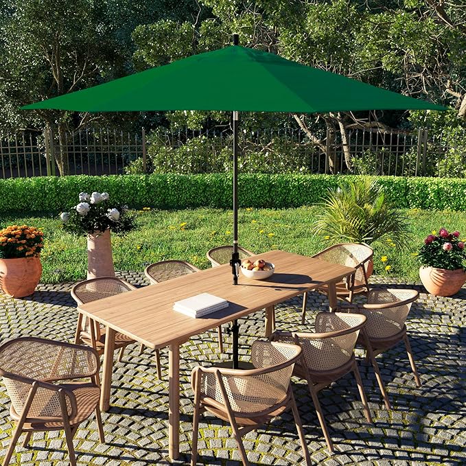 California Umbrella 11Ft Fiberglass Rib Patio Umbrella, Hand-Crank, Tilt-Collar, Black Frame, Solution Dyed Hunter Green Fabric