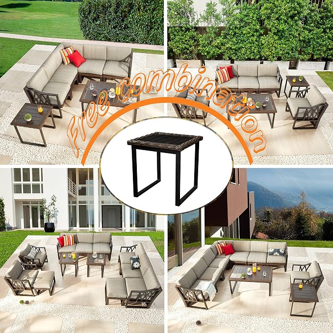 LOKATSE HOME Patio Outdoor Side End Table 22" Metal Rattan Square Bistro Dining Furniture for Poolside，Balcony, Garden