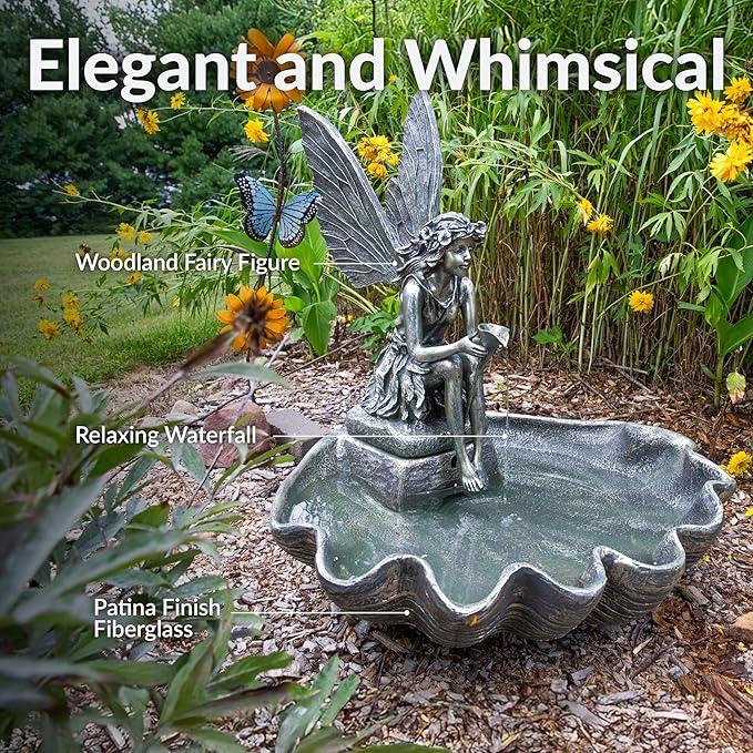 Sunnydaze Fairy Shell Outdoor Water Fountain - 30-Inch Waterfall Fountain with Submersible Pump for the Patio, Lawn, or Yard