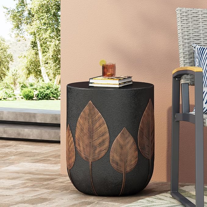 Copper Concrete Side Table for Outdoor Spaces - Lightweight, Durable Patio End Table with Rust-Resistant Coating, Perfect for Small Balconies and Gardens