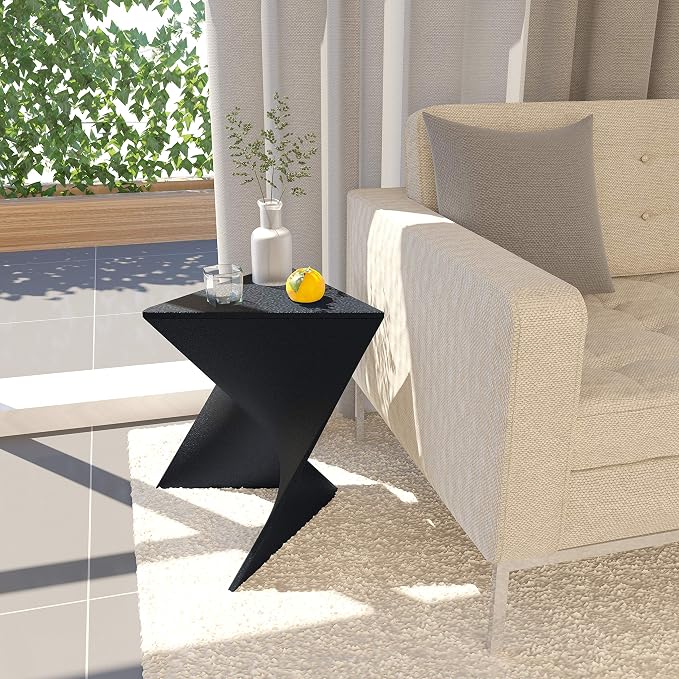 LeisureMod 15.75" Triangular Side Table, Stackable Plastic Accent End Table for Indoor & Outdoor Use, Weather-Resistant Modern Patio & Living Room Table, Black