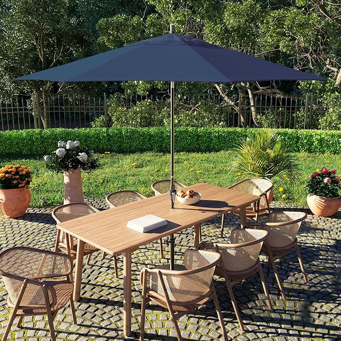 California Umbrella 11Ft Fiberglass Rib Patio Umbrella, Hand-Crank, Tilt-Collar, Gray Frame, Solution Dyed Navy Fabric
