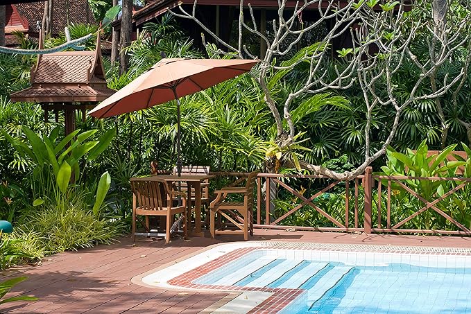 California Umbrella 9' Round Aluminum Market Umbrella, Crank Lift, Auto Tilt, Bronze Pole, Sunbrella Spectrum Cilantro