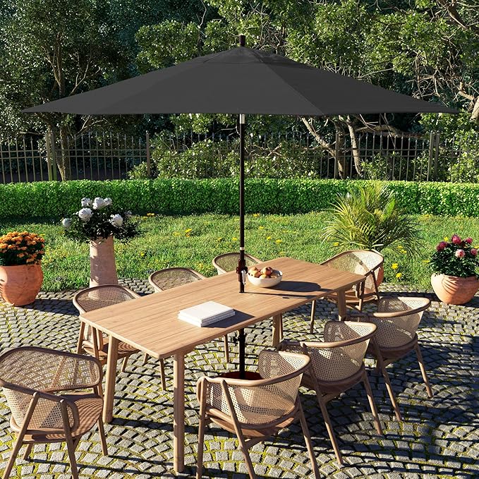 California Umbrella 11Ft Fiberglass Rib Patio Umbrella, Hand-Crank, Tilt-Collar, Bronze Frame, Solution Dyed Black Fabric