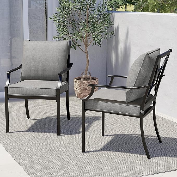 Grand patio 2-Piece Patio Dining Set for 2, Outdoor Dining Set for 2, E-Coated Outdoor Fixed Dining Set with Olefin Cushions